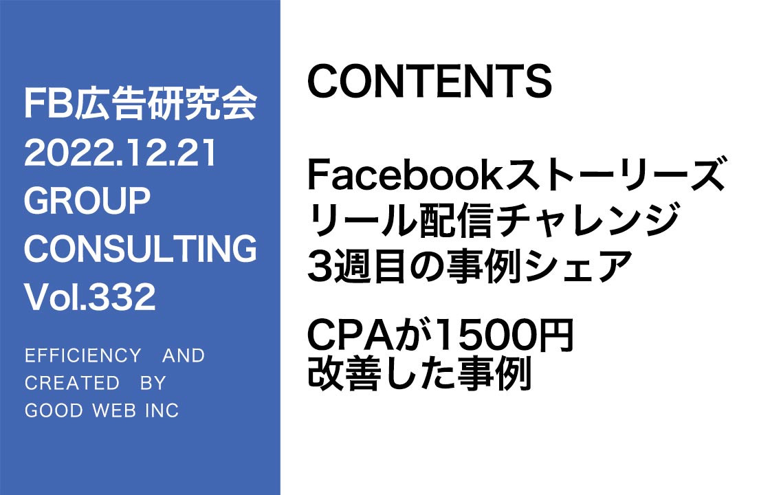 第332回 Facebookリール広告CPA1500円改善した事例の紹介