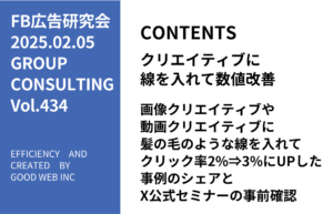 第434回 画像クリエイティブや動画クリエイティブに髪の毛のような線を入れてクリック率2%⇒3%にUPした事例のシェアとX公式セミナーの事前確認