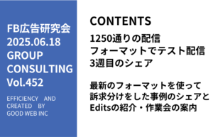 第452回最新のフォーマットを使って訴求分けをした事例のシェアとEditsの紹介・作業会の案内