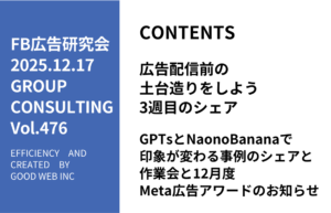 第476回GPTsとNaonoBananaで印象が変わる事例のシェアと作業会と12月度Meta広告アワードのお知らせ