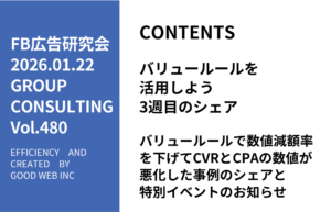 第480回バリュールールで数値減額率を下げてCVRとCPAの数値が悪化した事例のシェアと特別イベントのお知らせ