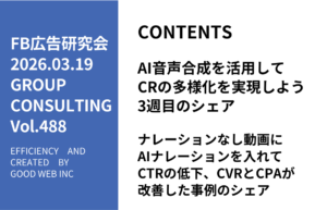 第488回ナレーションなし動画にAIナレーションを入れてCTRの低下、CVRとCPAが改善した事例のシェア