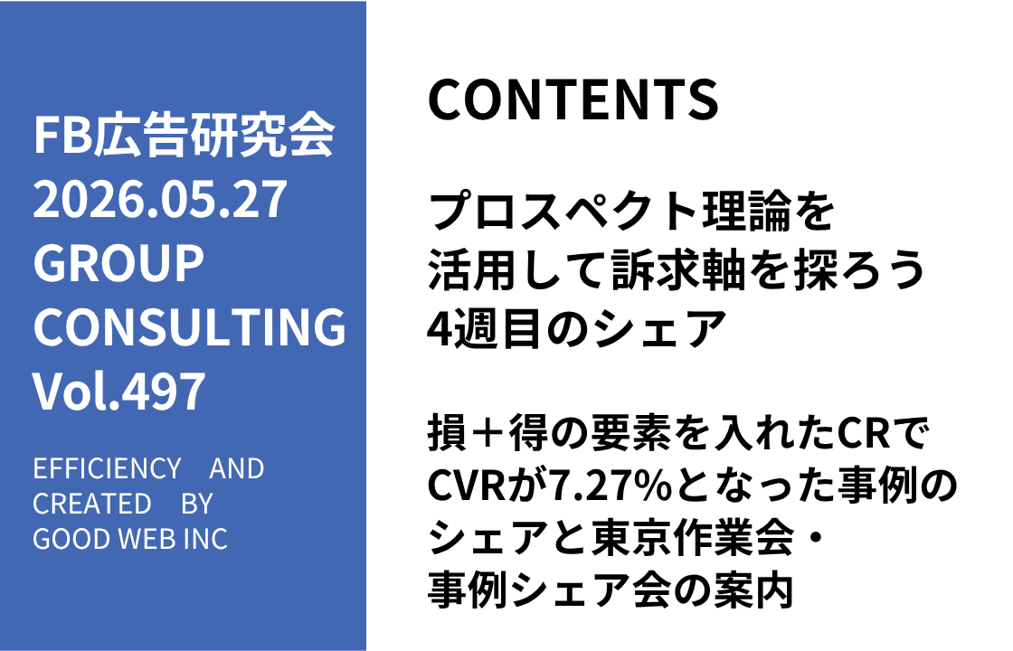 第497回損＋得の要素を入れたCRでCVRが7.27%となった事例のシェアと東京作業会・事例シェア会の案内