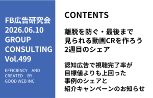 第499回認知広告で視聴完了率が目標値よりも上回った事例のシェアと紹介キャンペーンのお知らせ